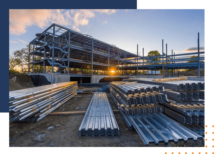 A construction site with many different types of metal.